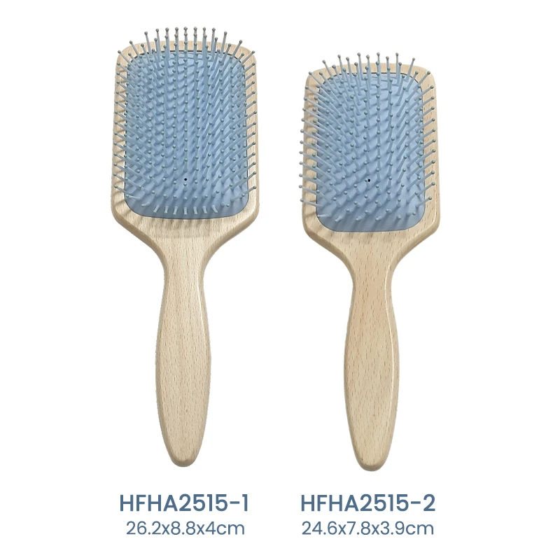 Paddel-Haarb&uuml;rste aus wei&szlig;em Buchenholz mit blauem Kissen