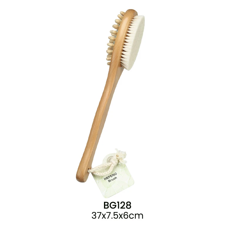 Doppelseitige K&ouml;rperb&uuml;rste aus Holz mit Massagestiften