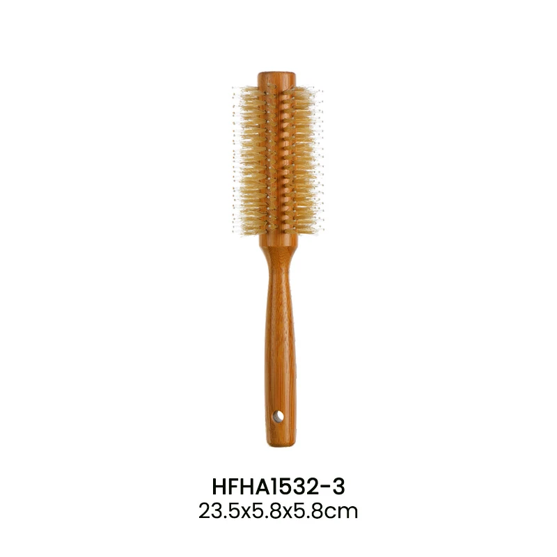Runde Styling-B&uuml;rste aus Bambus mit ergonomischem Griff
