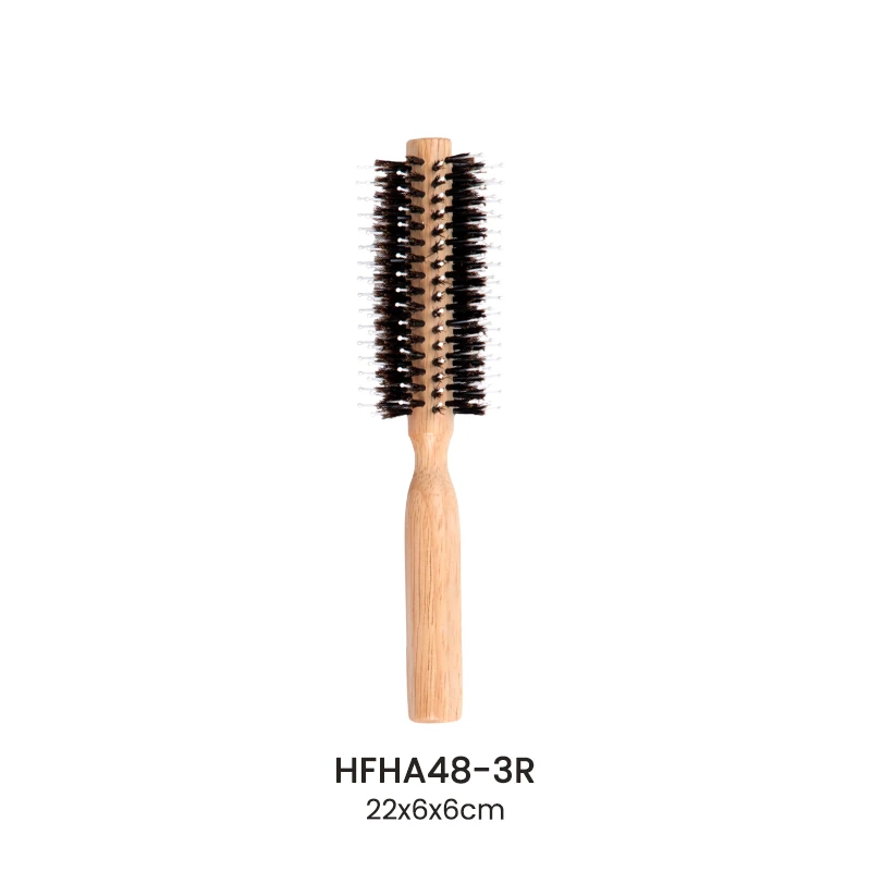 Spiralf&ouml;rmige/gerade runde Haarb&uuml;rste aus Gummiholz mit gemischten Nylon-Wildschweinborsten