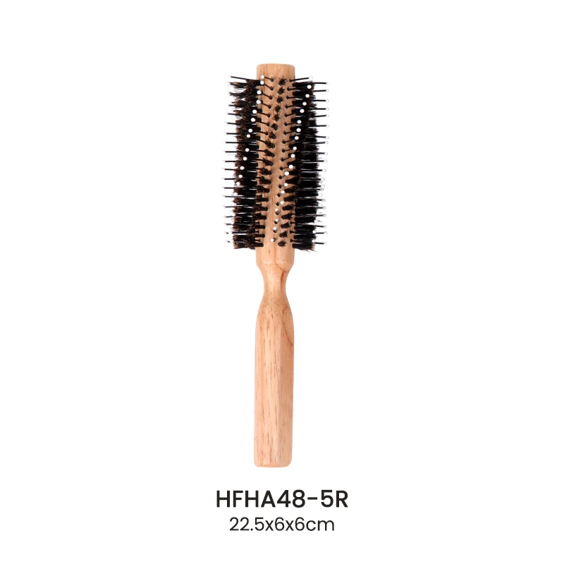 Spiralf&ouml;rmige/gerade runde Haarb&uuml;rste aus Gummiholz mit gemischten Nylon-Wildschweinborsten